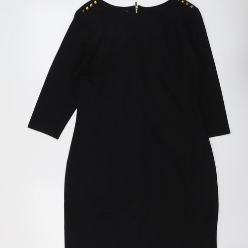 Oodji Womens Black Polyester A-Line Size 2XL Round Neck Zip