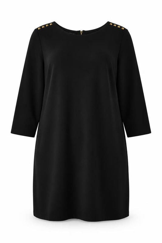 Front view of Oodji women’s black polyester a-line, size 2XL, round neck zip