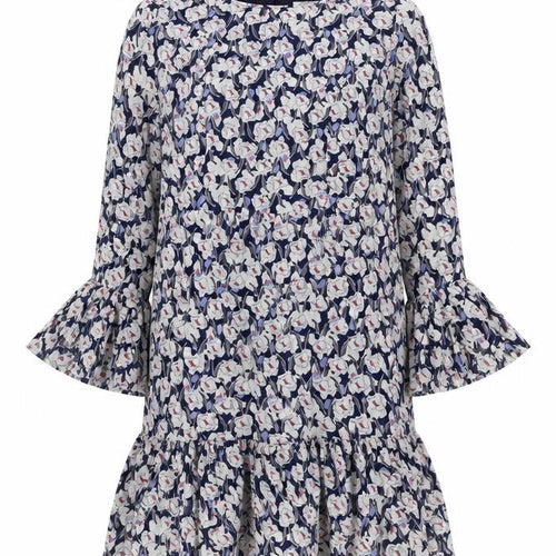 Joanie Womens Blue Geometric Polyester Skater Dress Size 8 Round Neck Zip