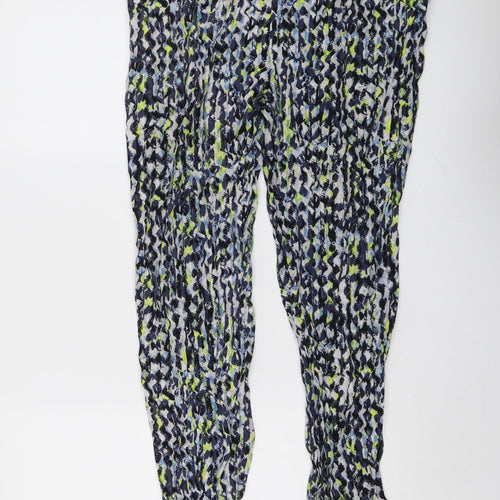 Bershka Womens Blue Geometric Viscose Trousers Size L L27 in Regular