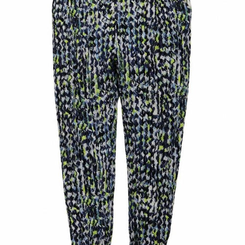 Bershka Womens Blue Geometric Viscose Trousers Size L L27 in Regular
