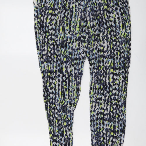 Bershka Womens Blue Geometric Viscose Trousers Size L L27 in Regular