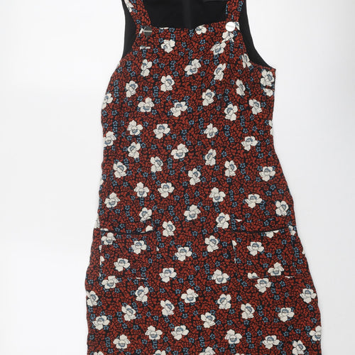 Dorothy Perkins Womens Multicoloured Floral Viscose Pinafore/Dungaree Dress Size 8 Square Neck Zip