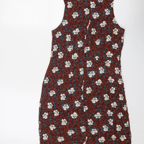 Dorothy Perkins Womens Multicoloured Floral Viscose Pinafore/Dungaree Dress Size 8 Square Neck Zip