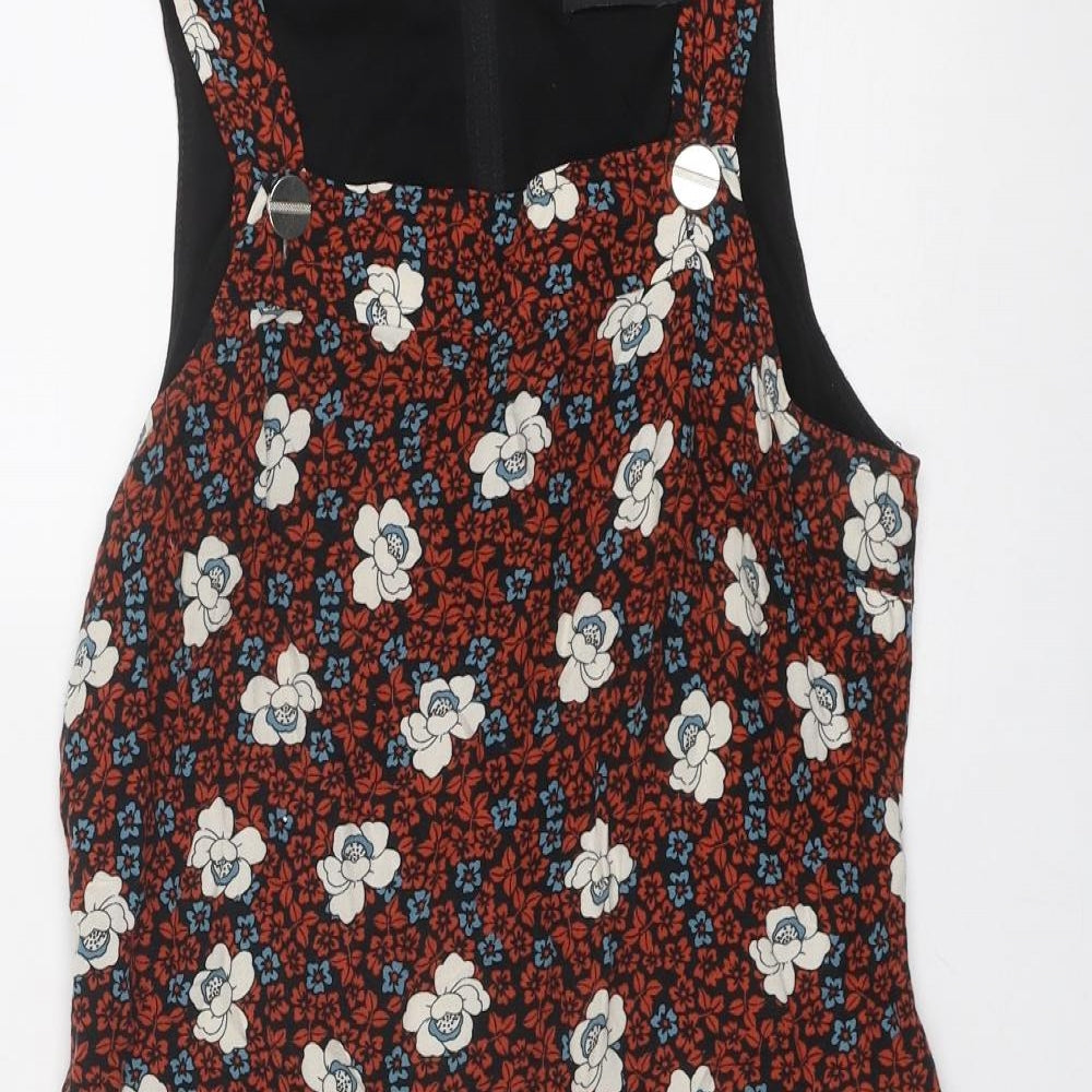 Dorothy Perkins Womens Multicoloured Floral Viscose Pinafore/Dungaree Dress Size 8 Square Neck Zip