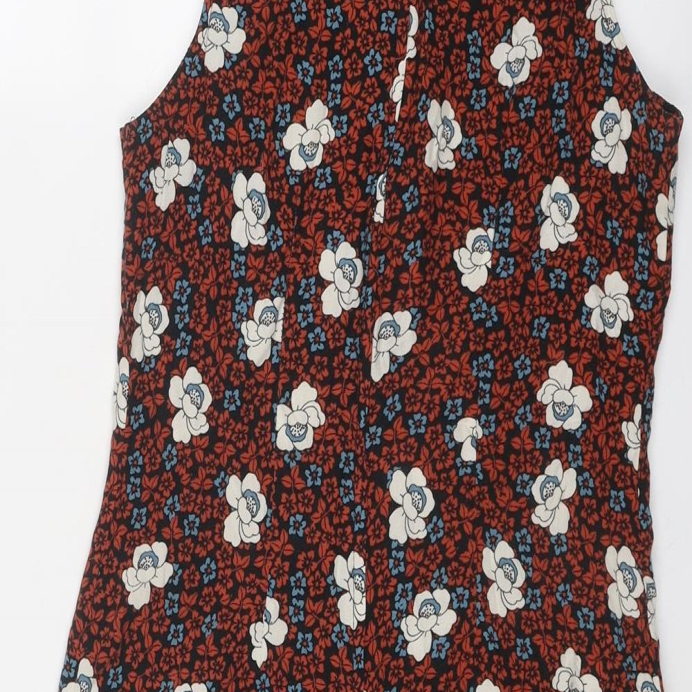 Dorothy Perkins Womens Multicoloured Floral Viscose Pinafore/Dungaree Dress Size 8 Square Neck Zip