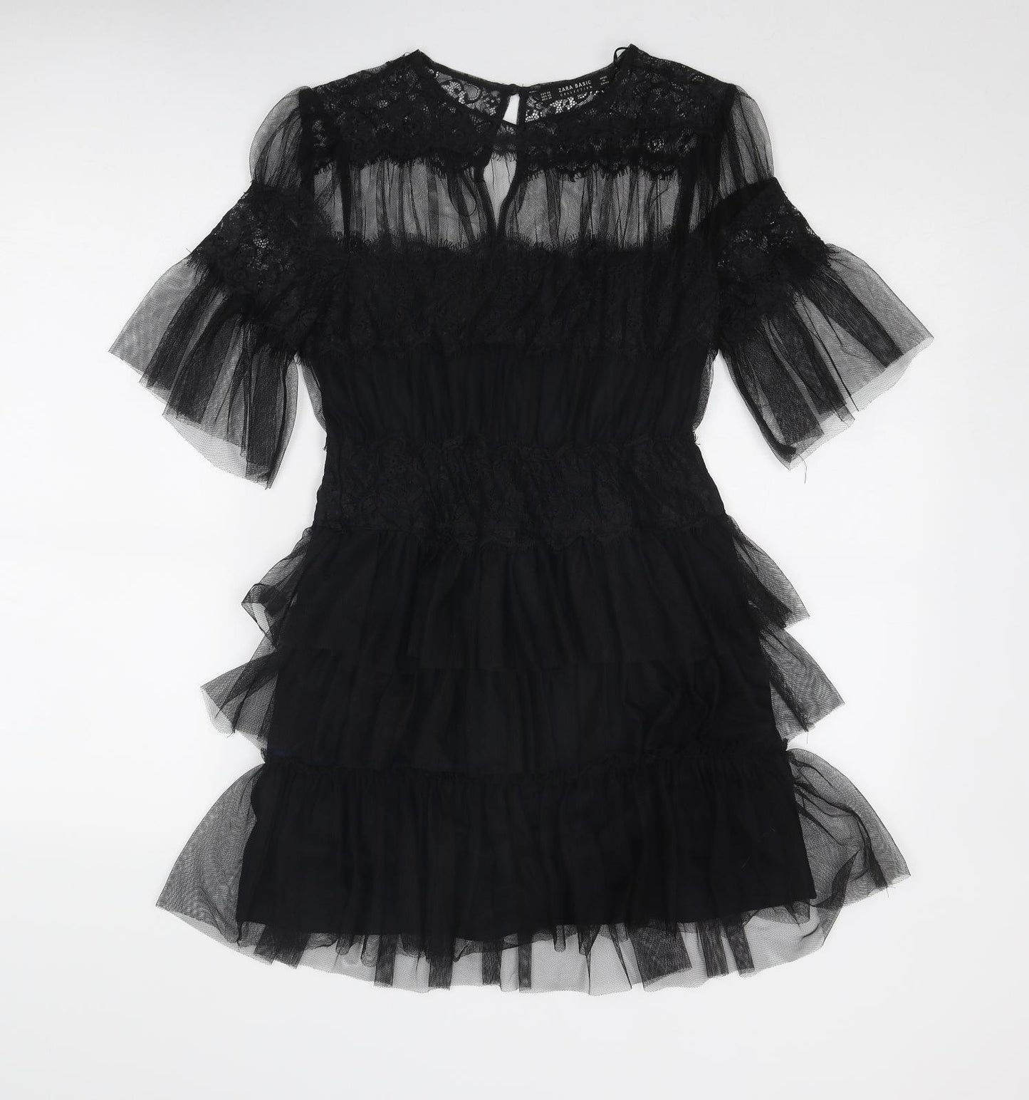 Zara Womens Black Polyamide Shift Size XS Round Neck Buckle