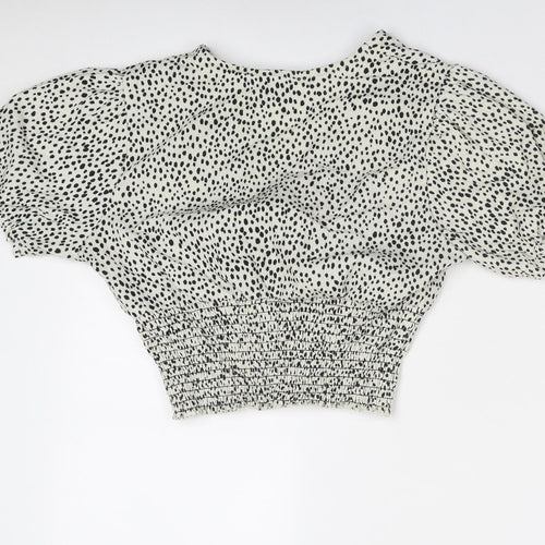 Dorothy Perkins Womens Ivory Animal Print Polyester Cropped Blouse Size 8 V-Neck - Spotted