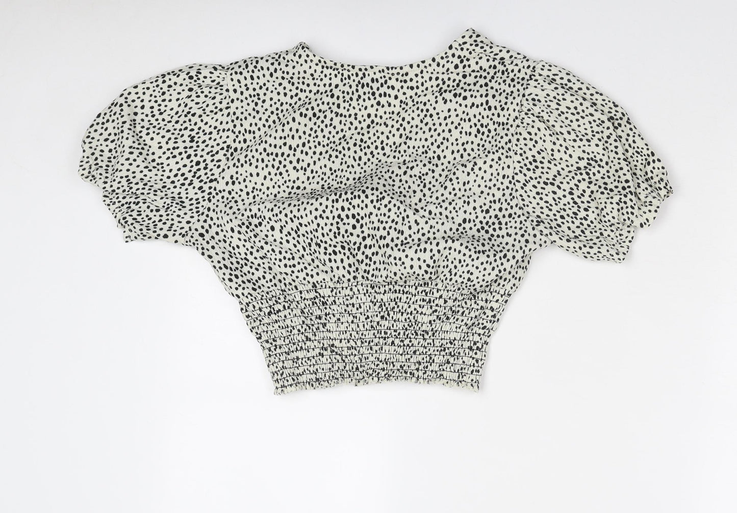 Dorothy Perkins Womens Ivory Animal Print Polyester Cropped Blouse Size 8 V-Neck - Spotted