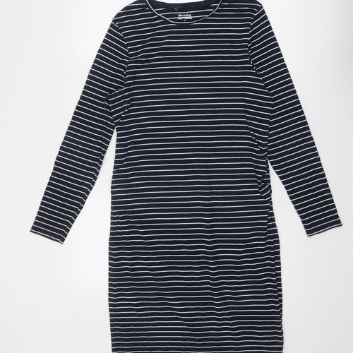 Blooming Marvellous Womens Blue Striped Cotton Jumper Dress Size 16 Round Neck Pullover