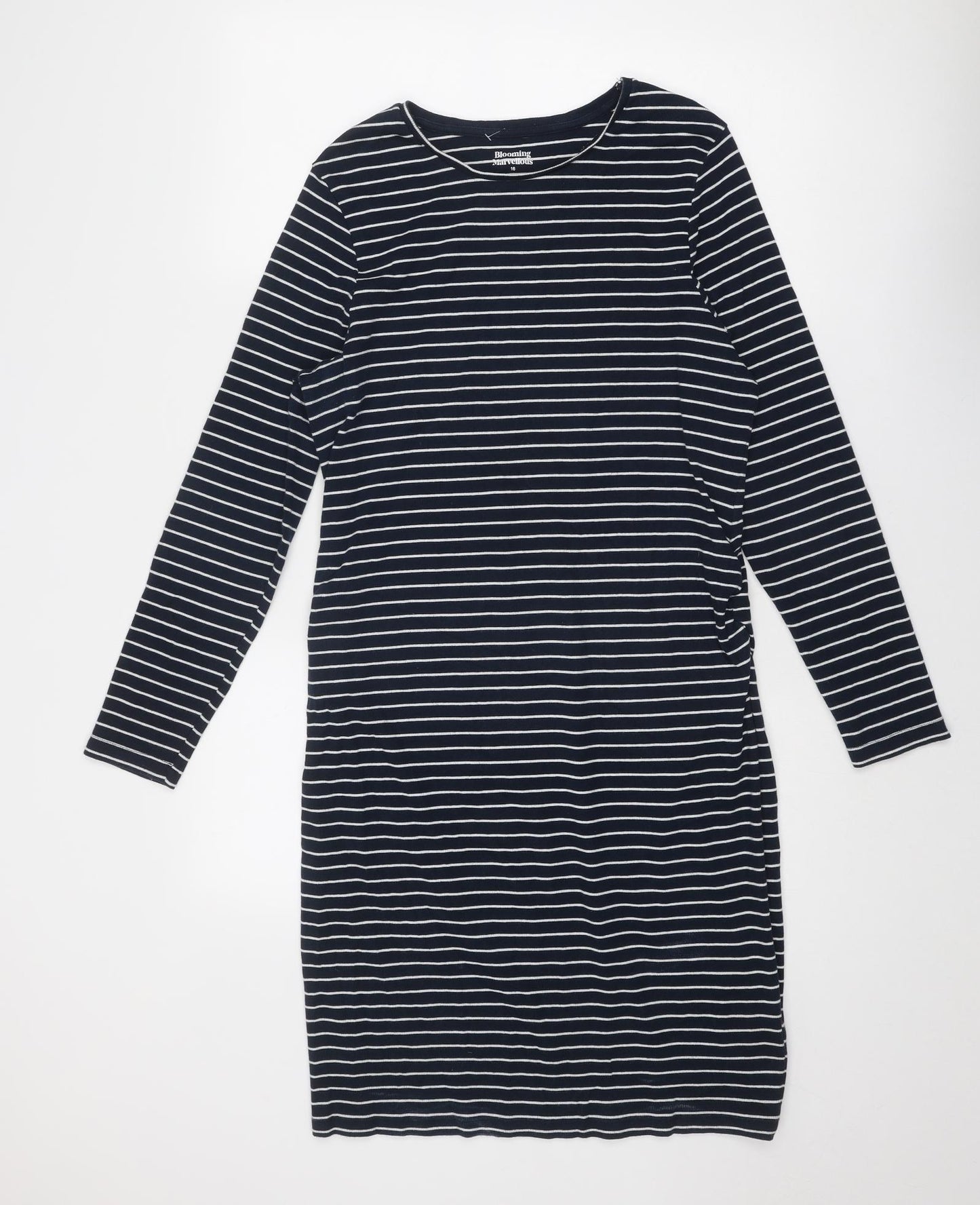 Blooming Marvellous Womens Blue Striped Cotton Jumper Dress Size 16 Round Neck Pullover
