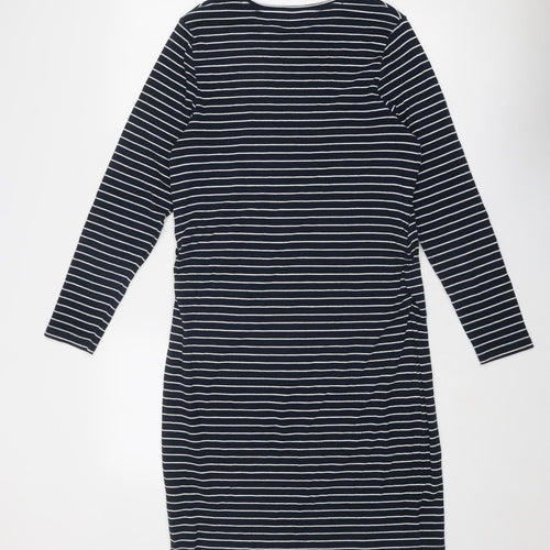 Blooming Marvellous Womens Blue Striped Cotton Jumper Dress Size 16 Round Neck Pullover