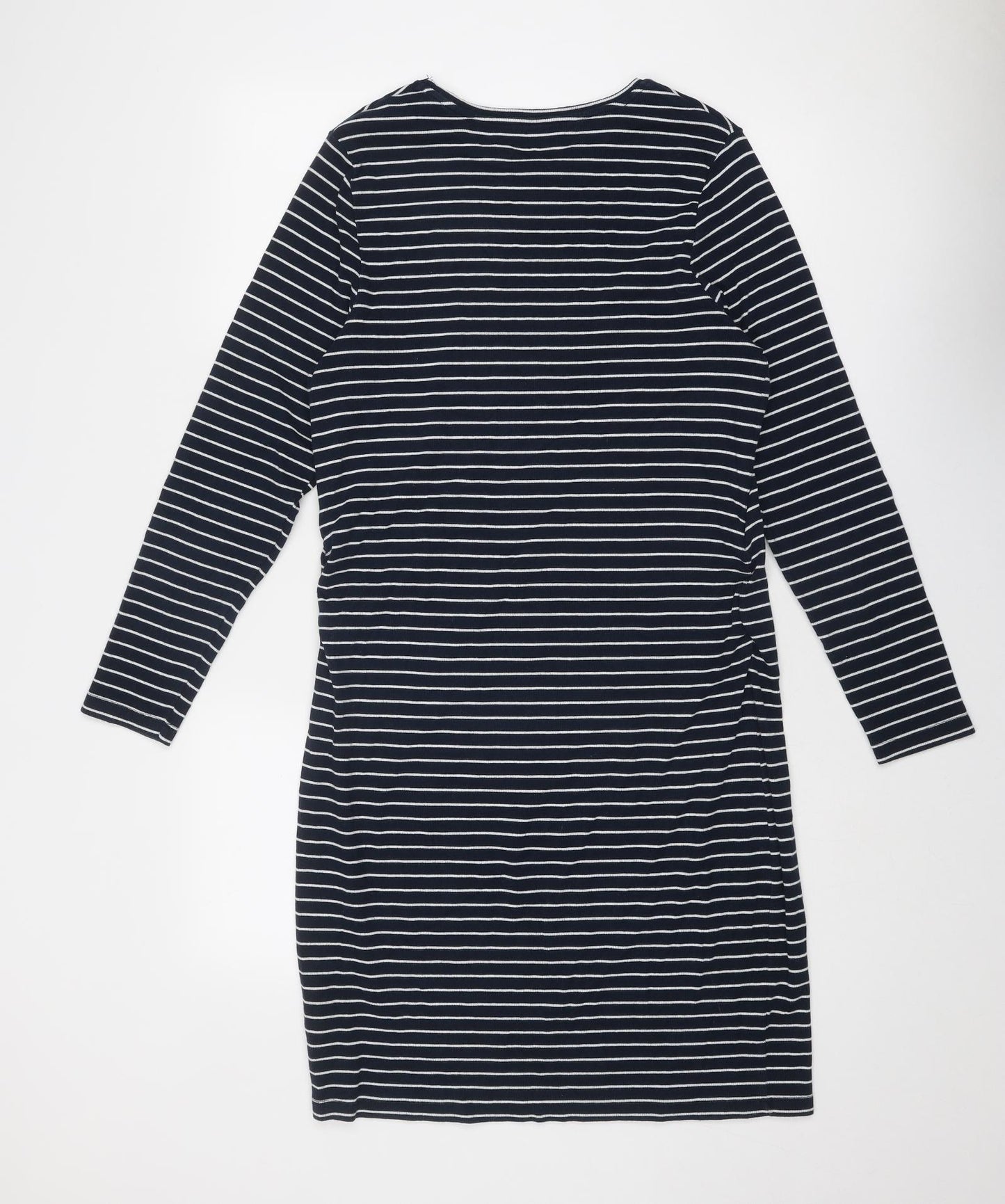 Blooming Marvellous Womens Blue Striped Cotton Jumper Dress Size 16 Round Neck Pullover