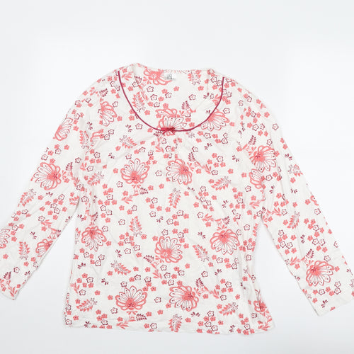 Damart Womens White Floral Cotton Basic Blouse Size S Round Neck