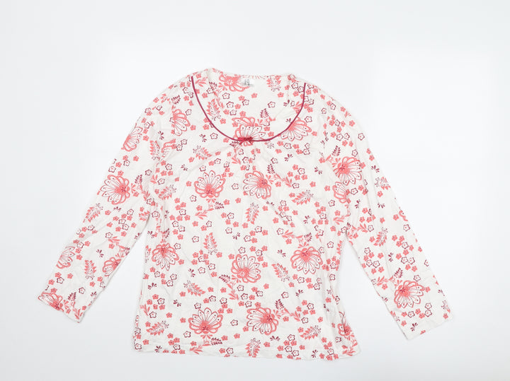 Damart Womens White Floral Cotton Basic Blouse Size S Round Neck
