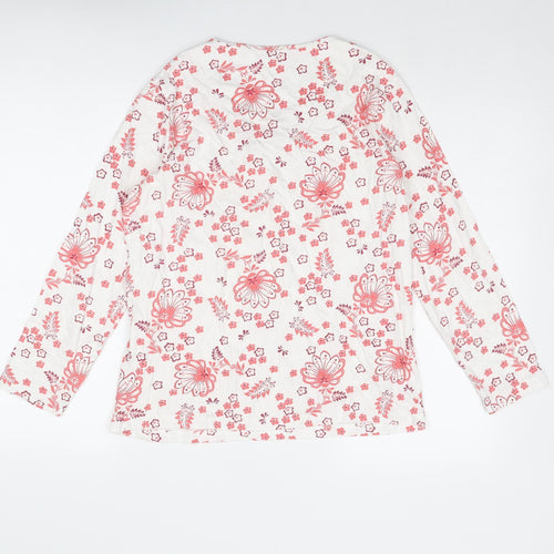 Damart Womens White Floral Cotton Basic Blouse Size S Round Neck