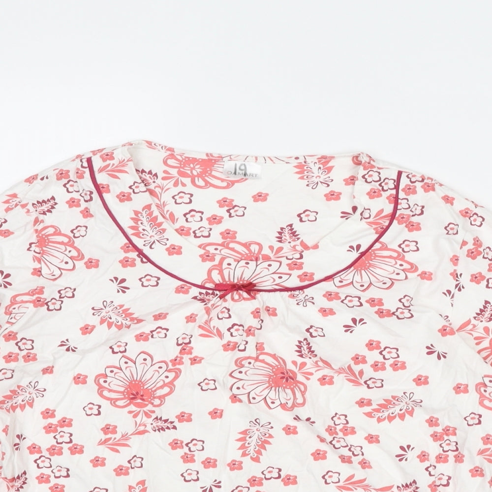 Damart Womens White Floral Cotton Basic Blouse Size S Round Neck