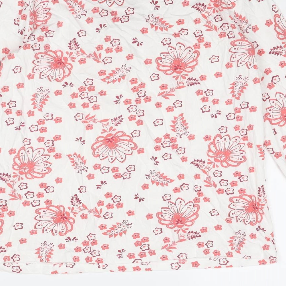 Damart Womens White Floral Cotton Basic Blouse Size S Round Neck