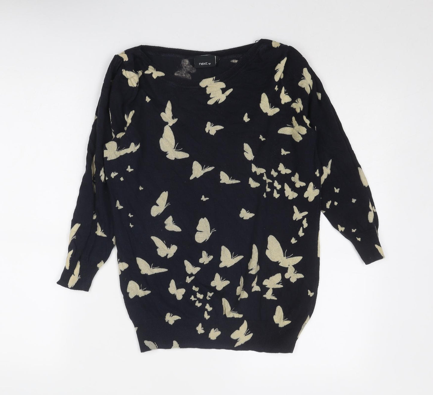 NEXT Womens Blue Boat Neck Geometric Acrylic Pullover Jumper Size 10 - Butterfly