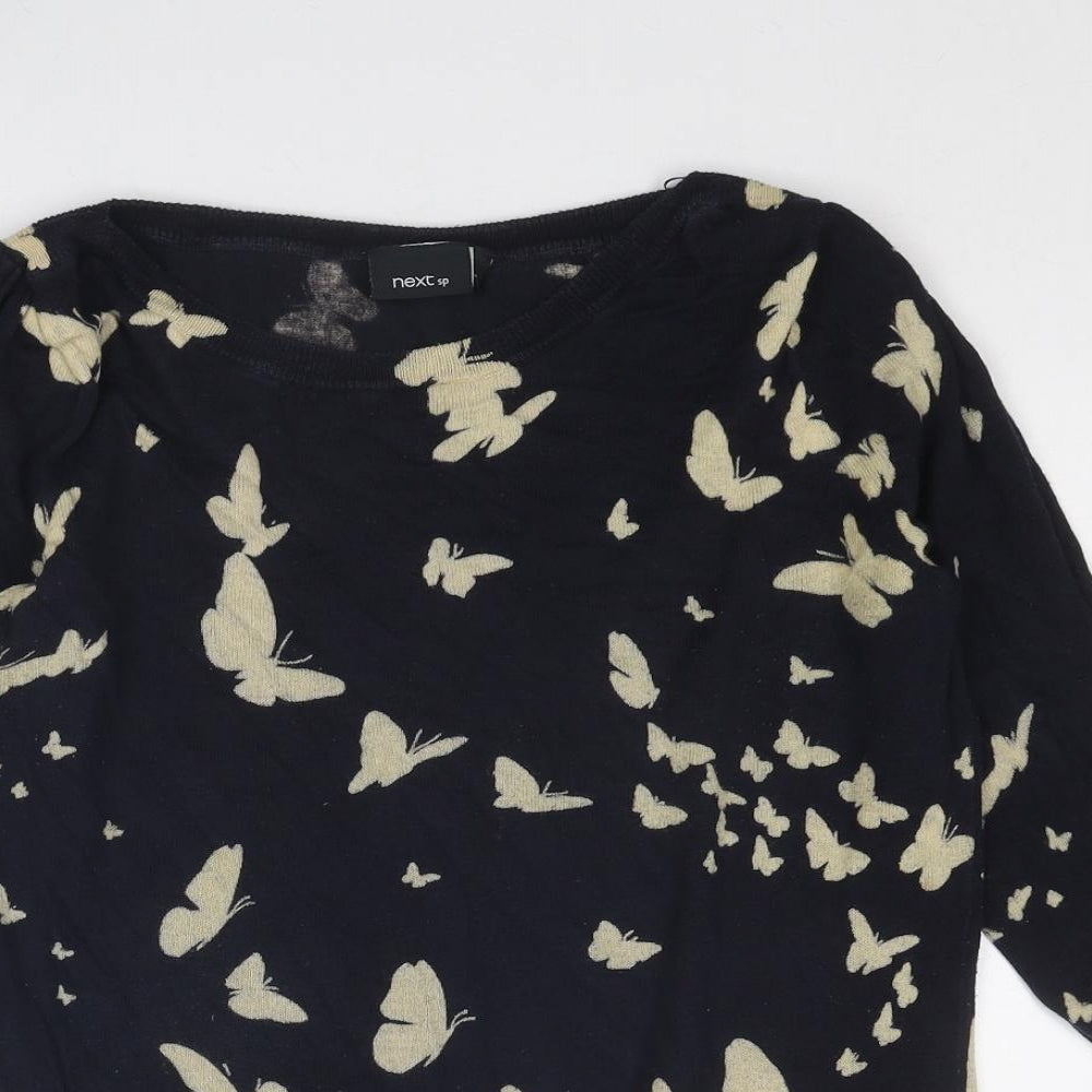 NEXT Womens Blue Boat Neck Geometric Acrylic Pullover Jumper Size 10 - Butterfly