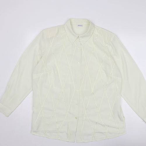 Damart Womens Ivory Polyester Basic Button-Up Size 20 Collared