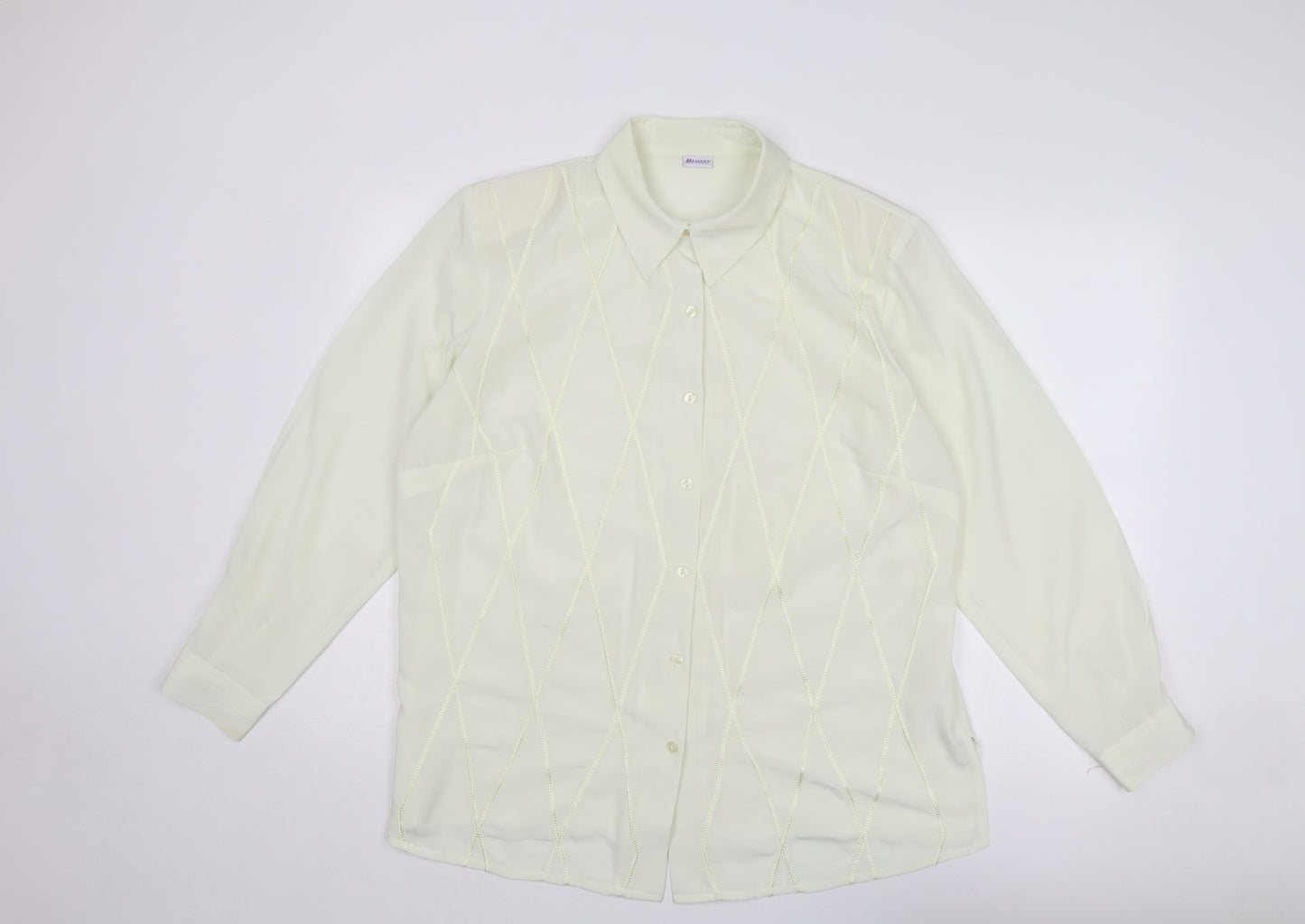 Damart Womens Ivory Polyester Basic Button-Up Size 20 Collared