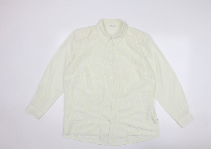 Damart Womens Ivory Polyester Basic Button-Up Size 20 Collared