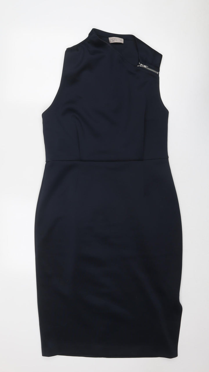 Label Lab Womens Blue Polyester A-Line Size 16 V-Neck Zip