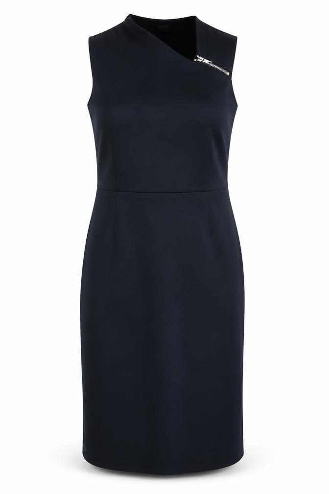 Front view of Label Lab women’s blue polyester a-line, size UK 16, v-neck zip