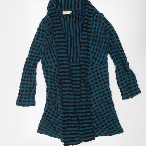 Adini Womens Blue V-Neck Geometric Cotton Cardigan Jumper Size S - Size S-M