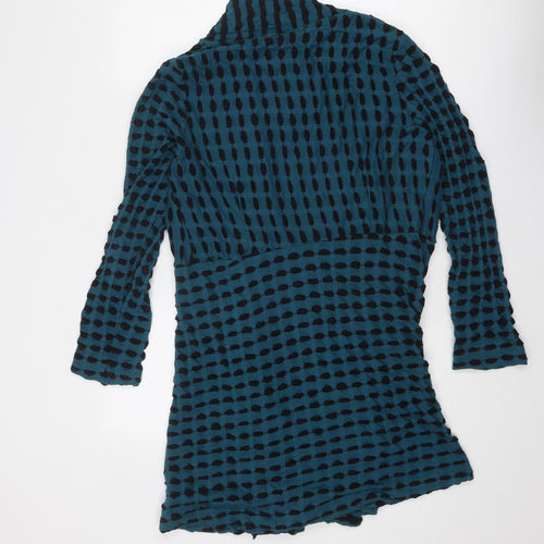 Adini Womens Blue V-Neck Geometric Cotton Cardigan Jumper Size S - Size S-M