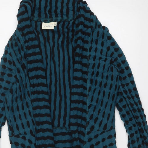 Adini Womens Blue V-Neck Geometric Cotton Cardigan Jumper Size S - Size S-M