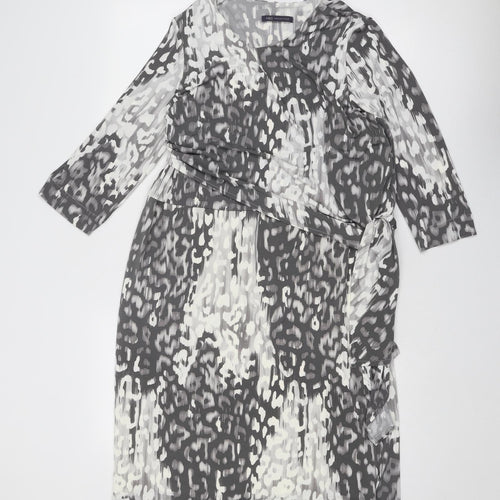 Marks and Spencer Womens Grey Animal Print Polyester A-Line Size 16 Round Neck Pullover - Leopard Pattern