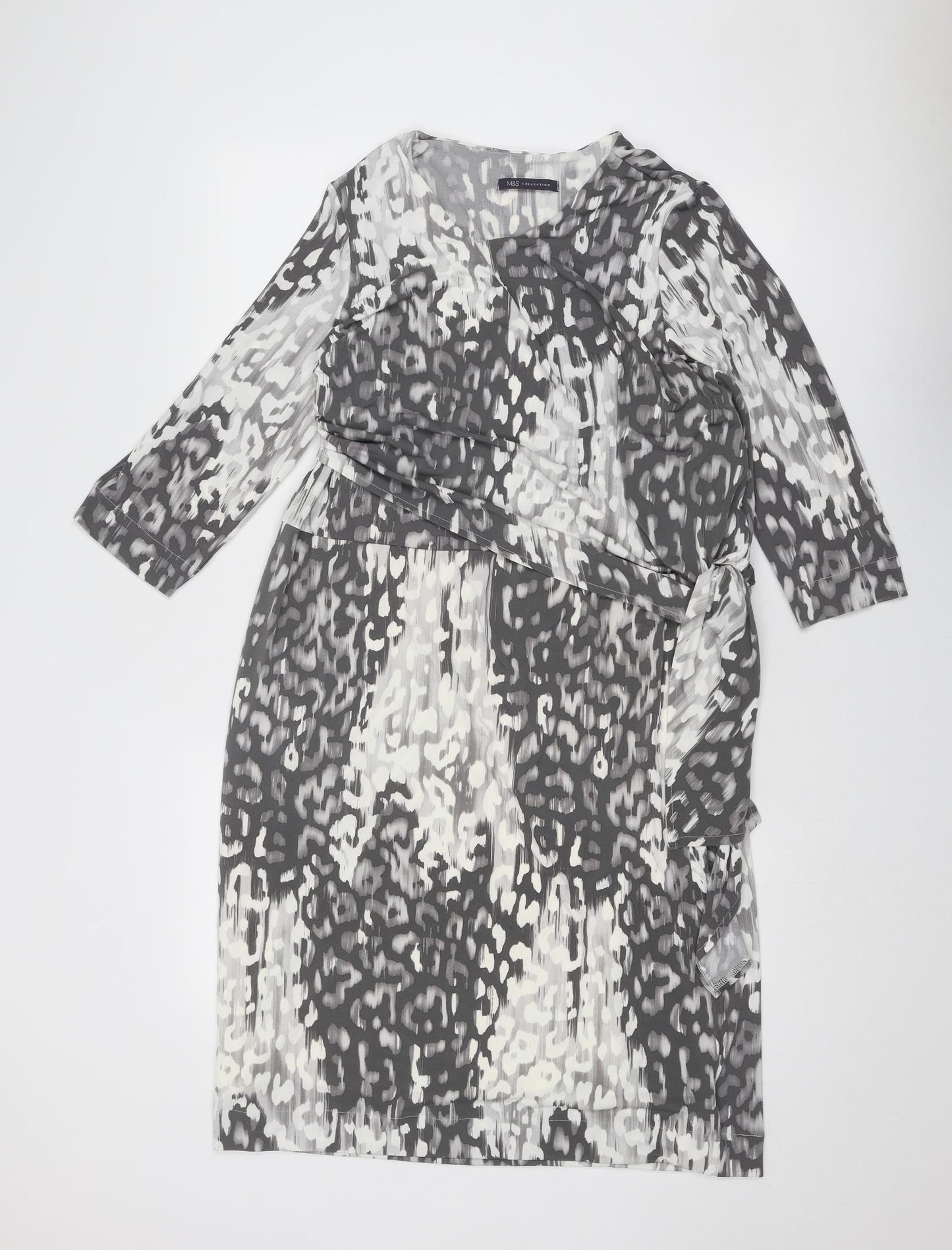 Marks and Spencer Womens Grey Animal Print Polyester A-Line Size 16 Round Neck Pullover - Leopard Pattern