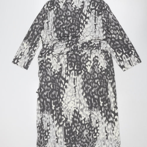 Marks and Spencer Womens Grey Animal Print Polyester A-Line Size 16 Round Neck Pullover - Leopard Pattern
