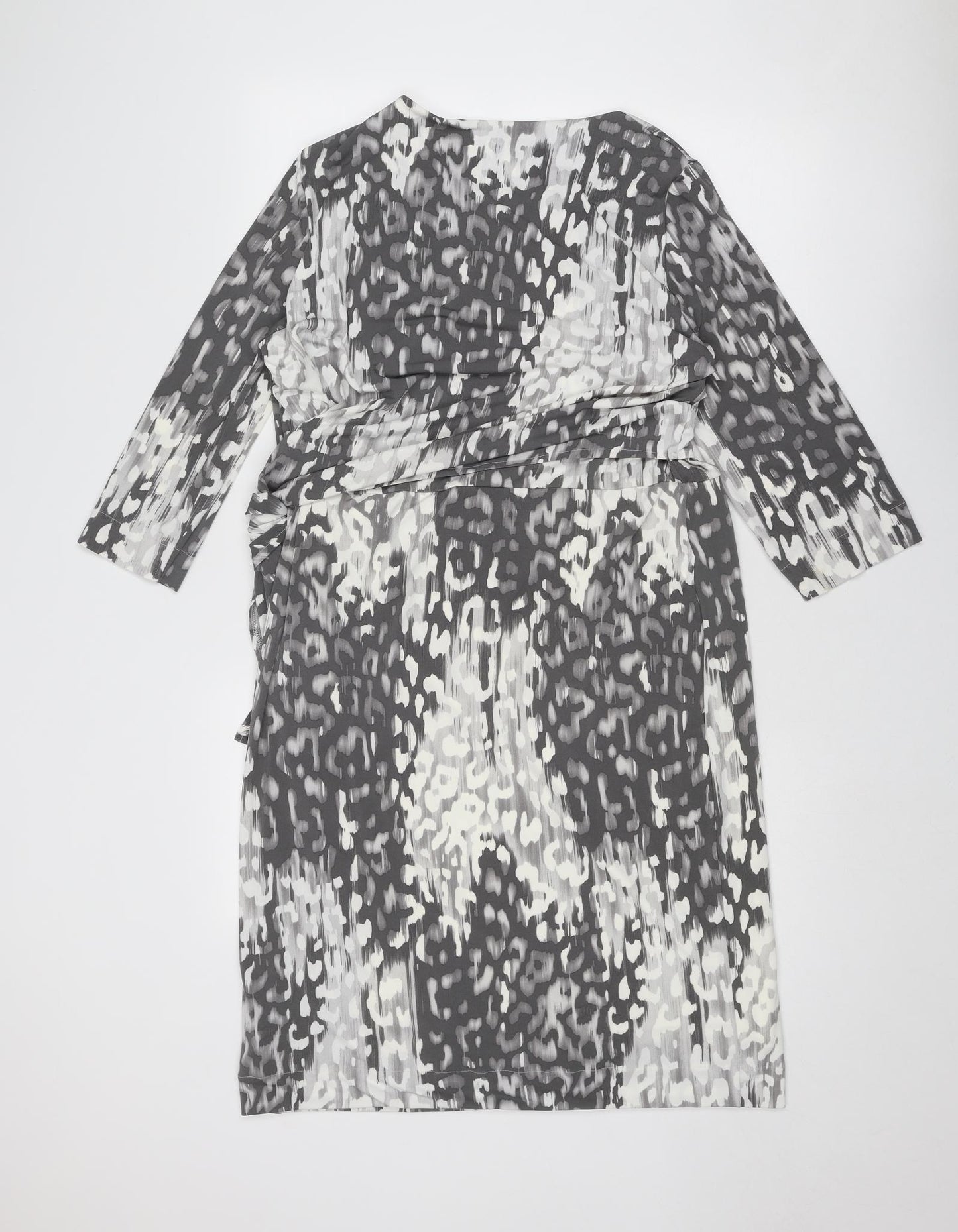 Marks and Spencer Womens Grey Animal Print Polyester A-Line Size 16 Round Neck Pullover - Leopard Pattern