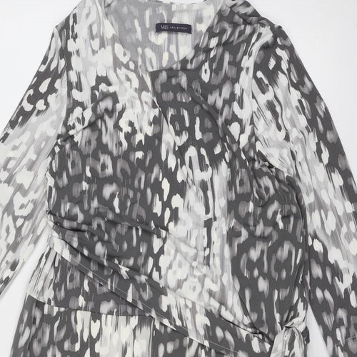 Marks and Spencer Womens Grey Animal Print Polyester A-Line Size 16 Round Neck Pullover - Leopard Pattern