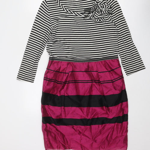 Per Una Womens Multicoloured Striped Viscose A-Line Size 14 Round Neck Zip