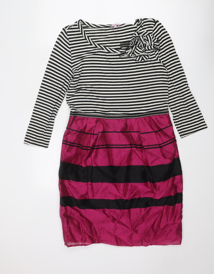 Per Una Womens Multicoloured Striped Viscose A-Line Size 14 Round Neck Zip