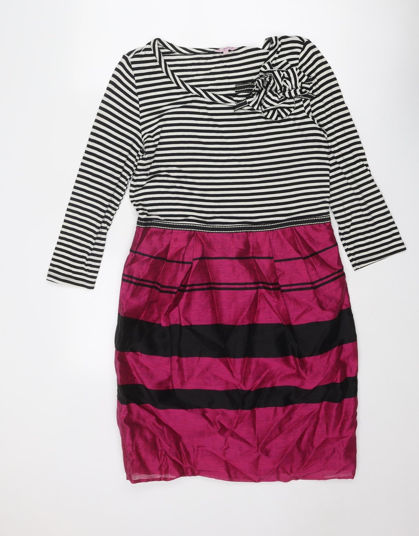 Per Una Womens Multicoloured Striped Viscose A-Line Size 14 Round Neck Zip