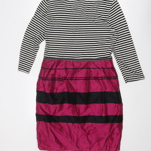 Per Una Womens Multicoloured Striped Viscose A-Line Size 14 Round Neck Zip