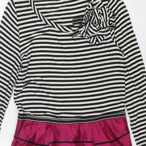 Per Una Womens Multicoloured Striped Viscose A-Line Size 14 Round Neck Zip
