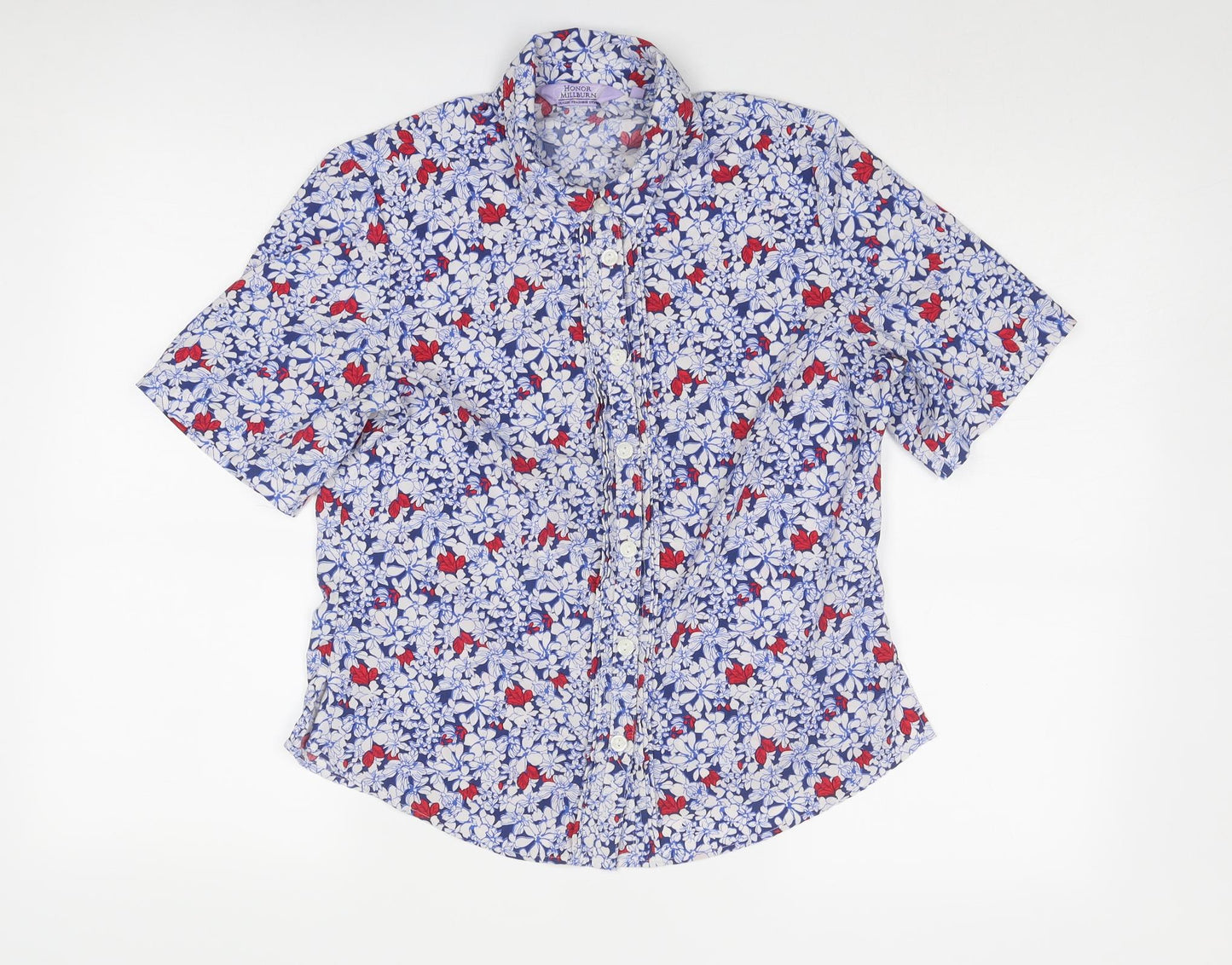 EWM Womens Blue Geometric Polyester Basic Button-Up Size 12 Collared