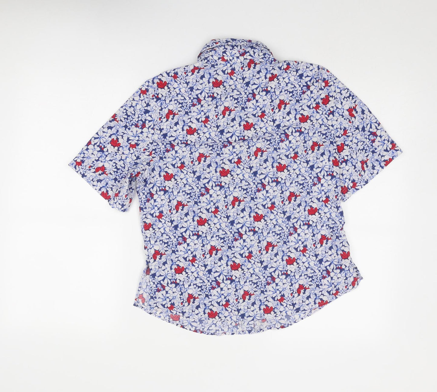 EWM Womens Blue Geometric Polyester Basic Button-Up Size 12 Collared