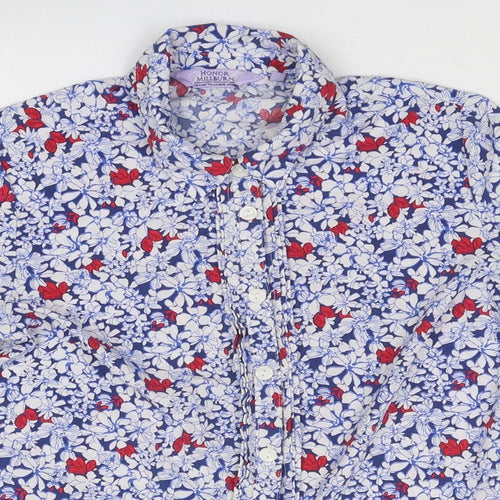 EWM Womens Blue Geometric Polyester Basic Button-Up Size 12 Collared