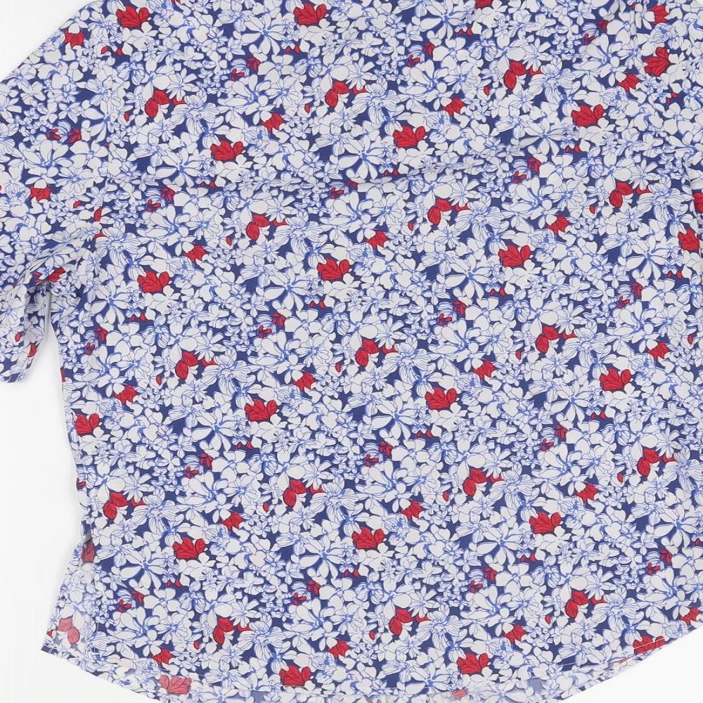 EWM Womens Blue Geometric Polyester Basic Button-Up Size 12 Collared