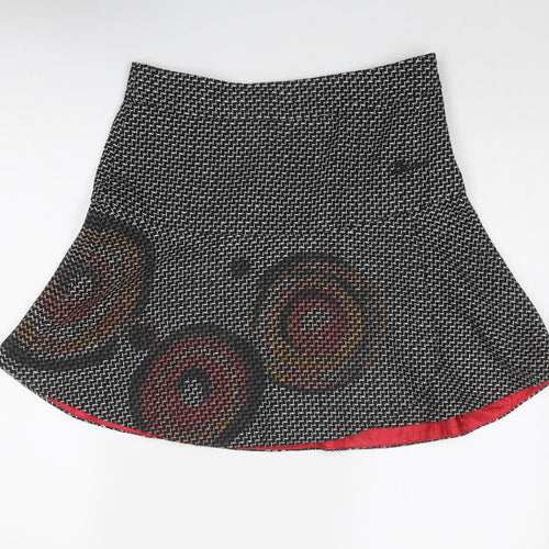 Desigual Womens Black Geometric Polyester Swing Skirt Size 12 Zip