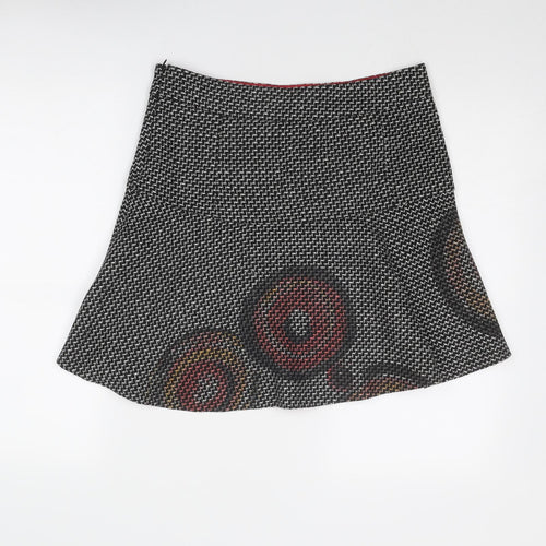 Desigual Womens Black Geometric Polyester Swing Skirt Size 12 Zip