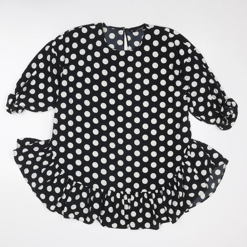 Zara Womens Black Polka Dot Polyester Basic Blouse Size XS Round Neck