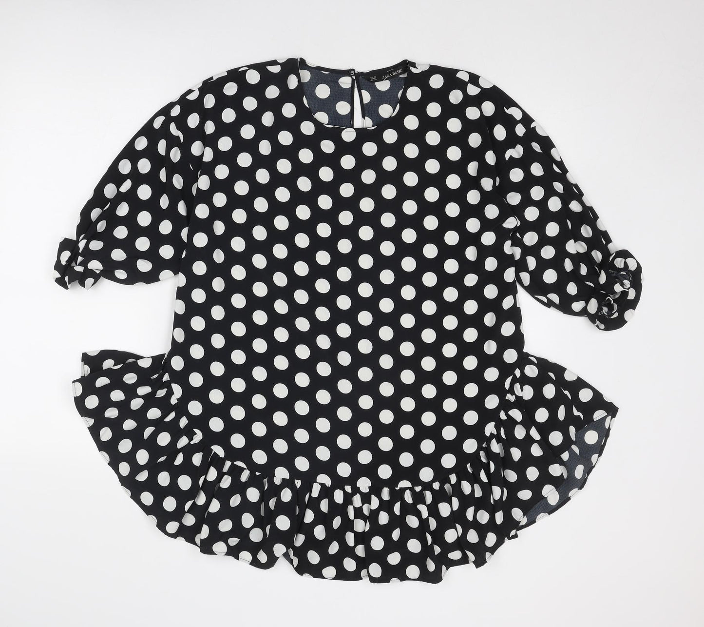 Zara Womens Black Polka Dot Polyester Basic Blouse Size XS Round Neck